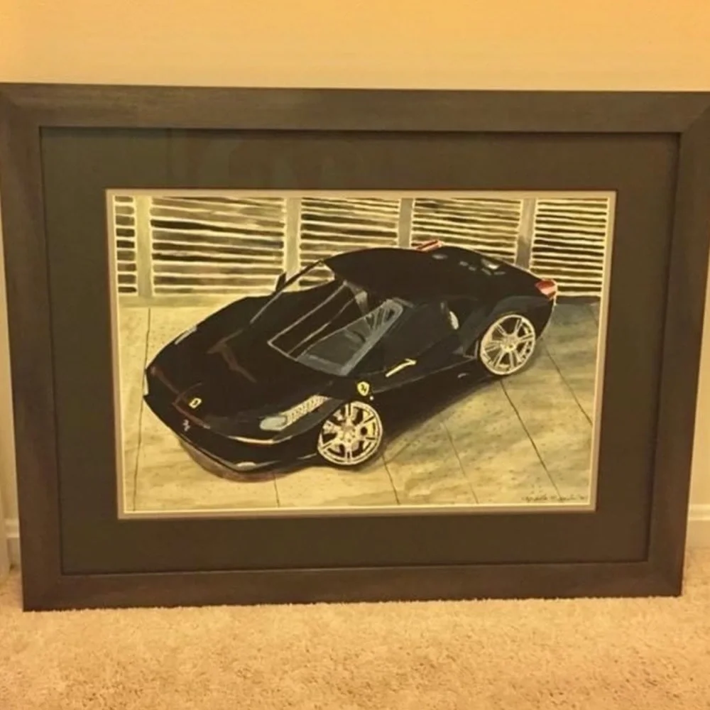 Hand drawing interior of a car by me digital color print in A4 yellow and black